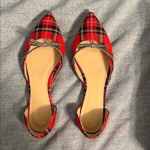 J. Crew Sloan Plaid D’Orsay Flats with Mini Bow, Size 8